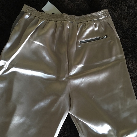 H&M Silver Satin Joggers with side zipper, stripe - Picture 3 of 6